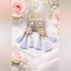 Lulus Drop Tassel Rhinestone Pierced Earrings NEW